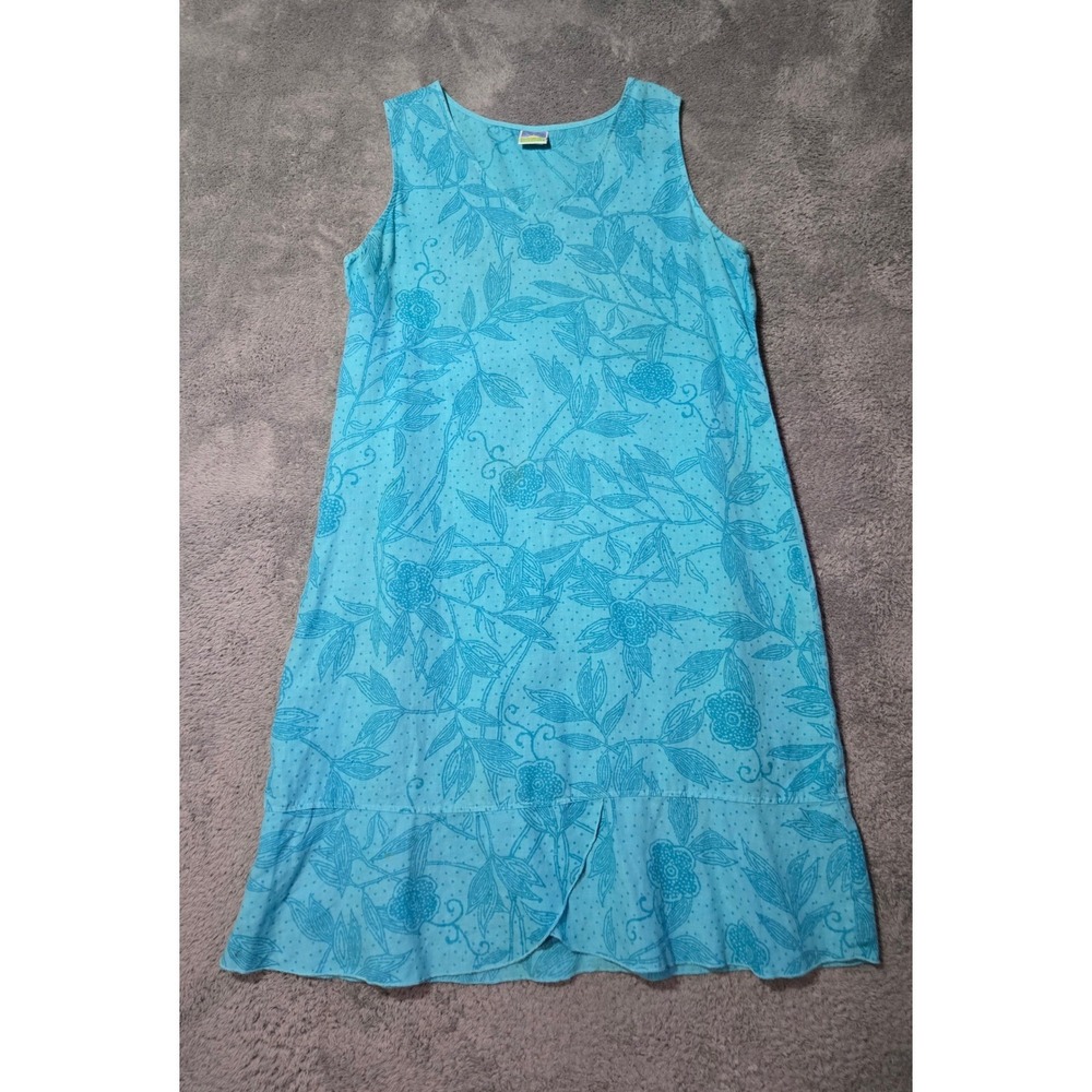 Sunny Side Up Linen Dress Floral Print Sleeveless Casual Summer Dress M *FLAW*